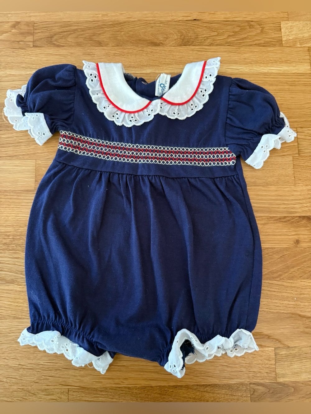 Vintage Navy Eyelet Peter Pan Collar Baby Romper
